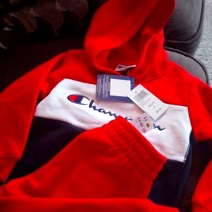 Toddlers two-piece red and blue Champion sweatsuit